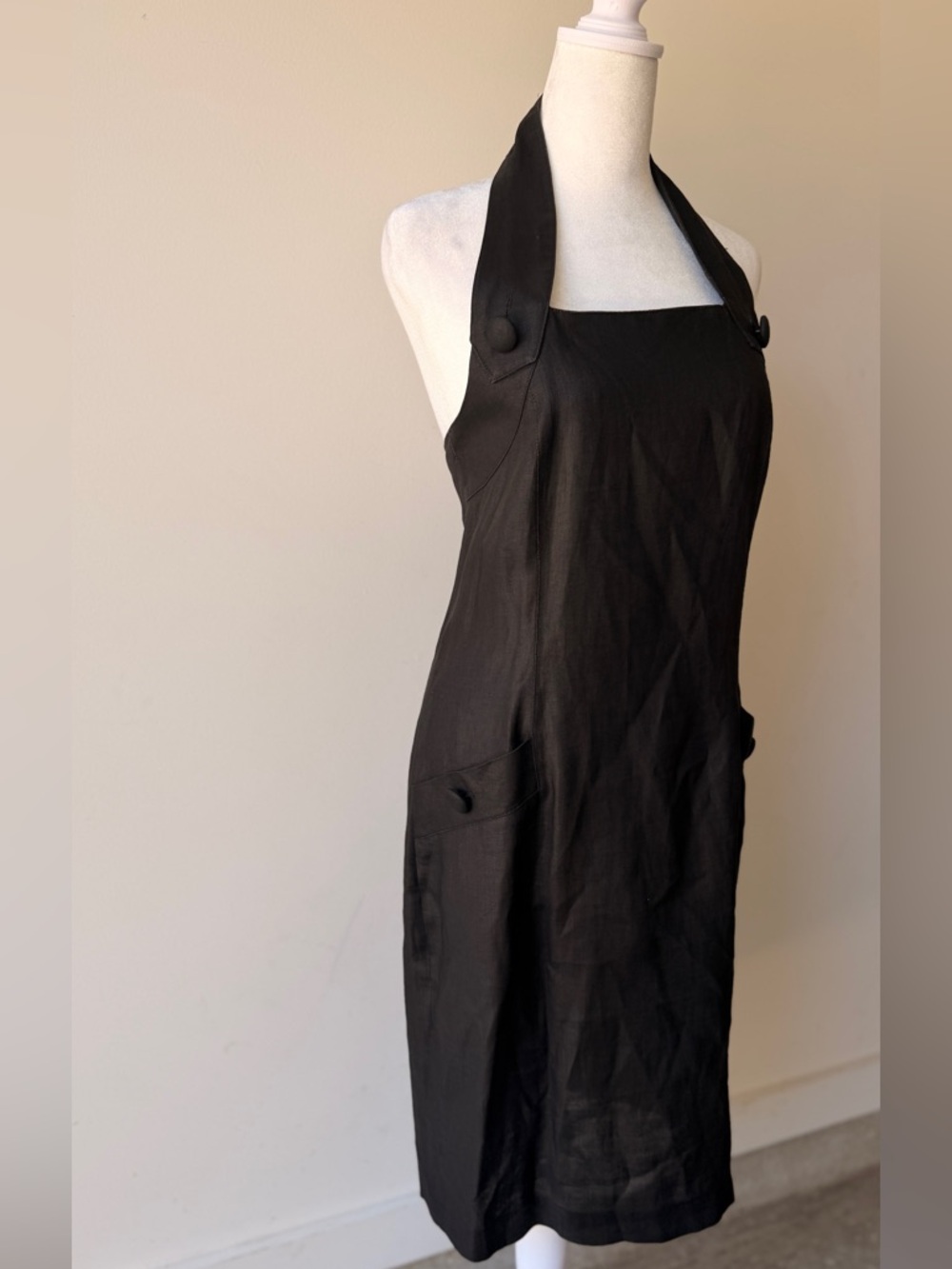 Andrea Jovine Black Linen Blend Halter Dress